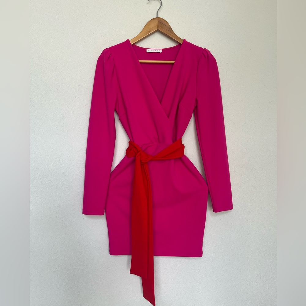 Karlie Hot Pink Dress with Red Belt size Small